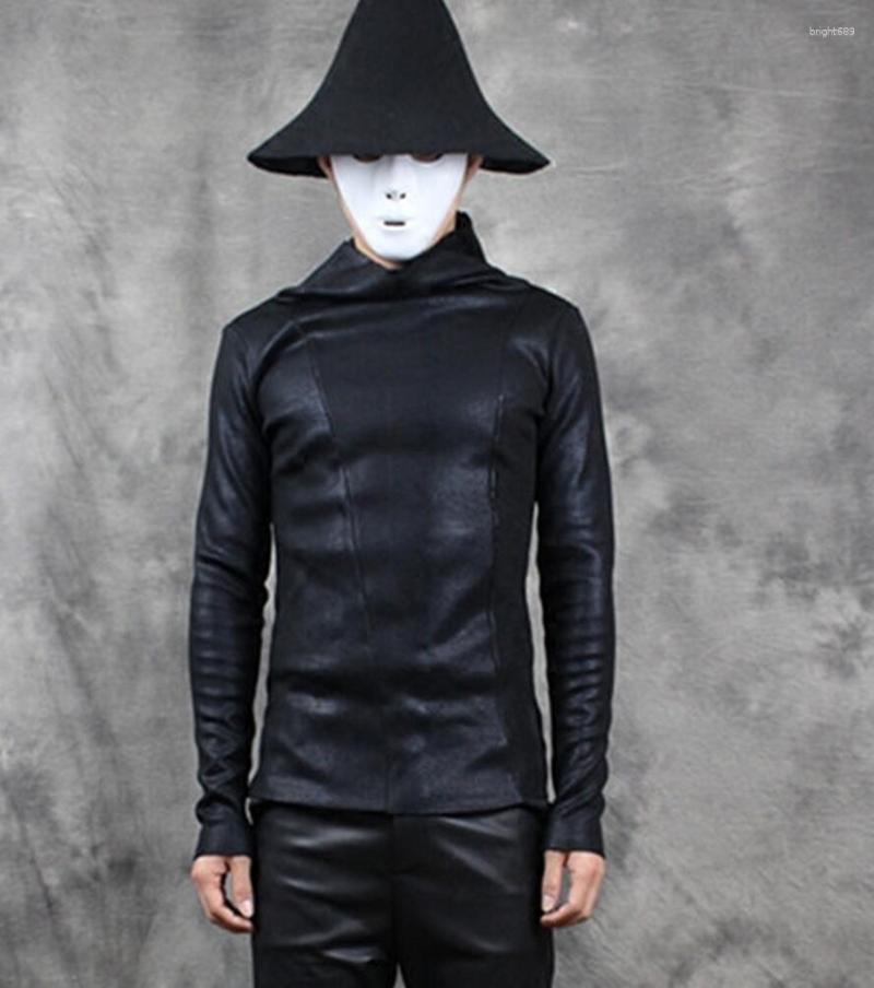 

Men' T Shirts 2023 Men Clothing Korean Personality With Cashmere Thickened Long Sleeved T-shirt Slim Stand Collar Shirt Singer Costumes, Black