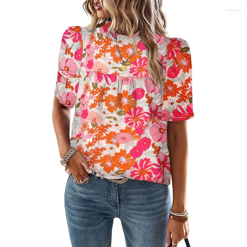 

Women's T Shirts Women's T-Shirt Casual Floral Print Bubble Sleeve Pullover, 01