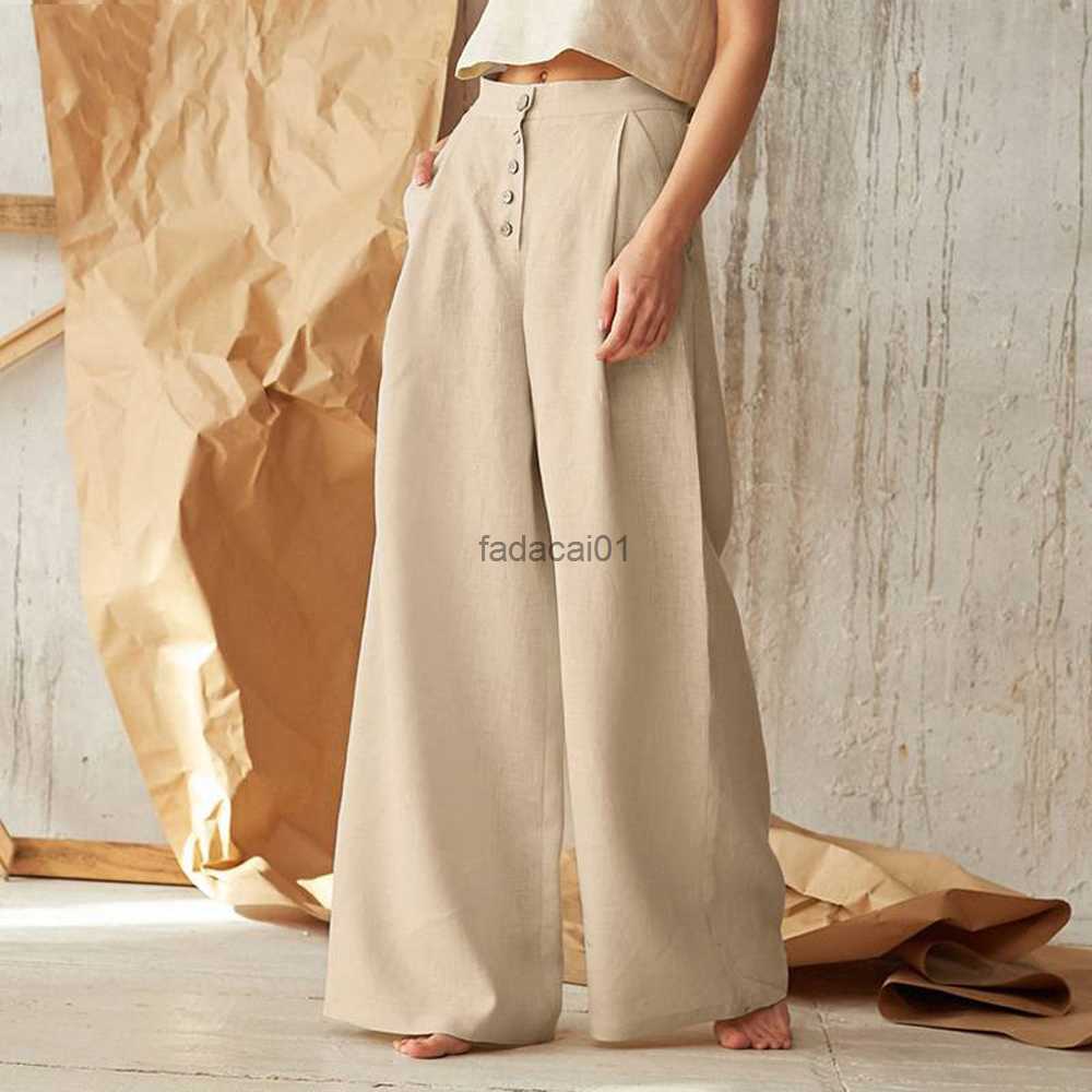 

S5XL Size Wide Leg Pants Casual Cotton Linen Loose Women Trousers Fashion Elegant New Summer Autumn Female Pants L230621, Khaki