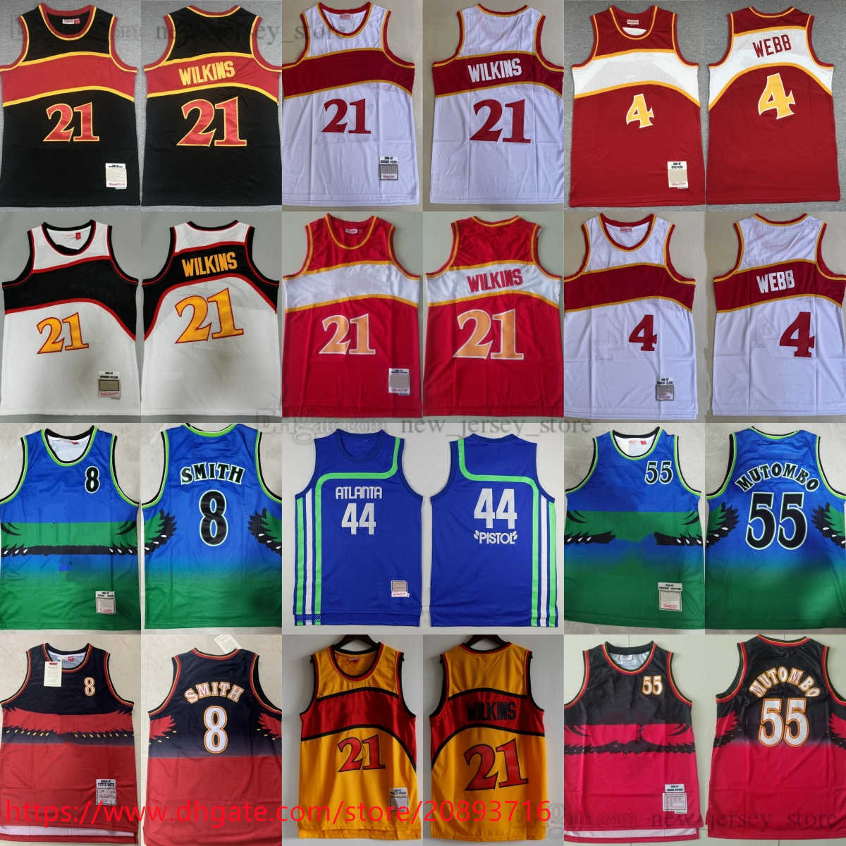 

Mitchell and Ness 1996-97 Basketball 55 Dikembe Mutombo Jerseys Retro Stitched 4 Spud Webb Steve Smith 44 Pistol Pete Maravich Green Black Red White Yellow Jersey, As picture (with team logo)