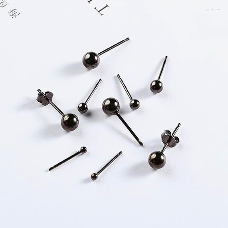 

Stud Earrings Minimalist Female Black Ball Real 925 Sterling Silver Cool Bridal Small Wedding For Women