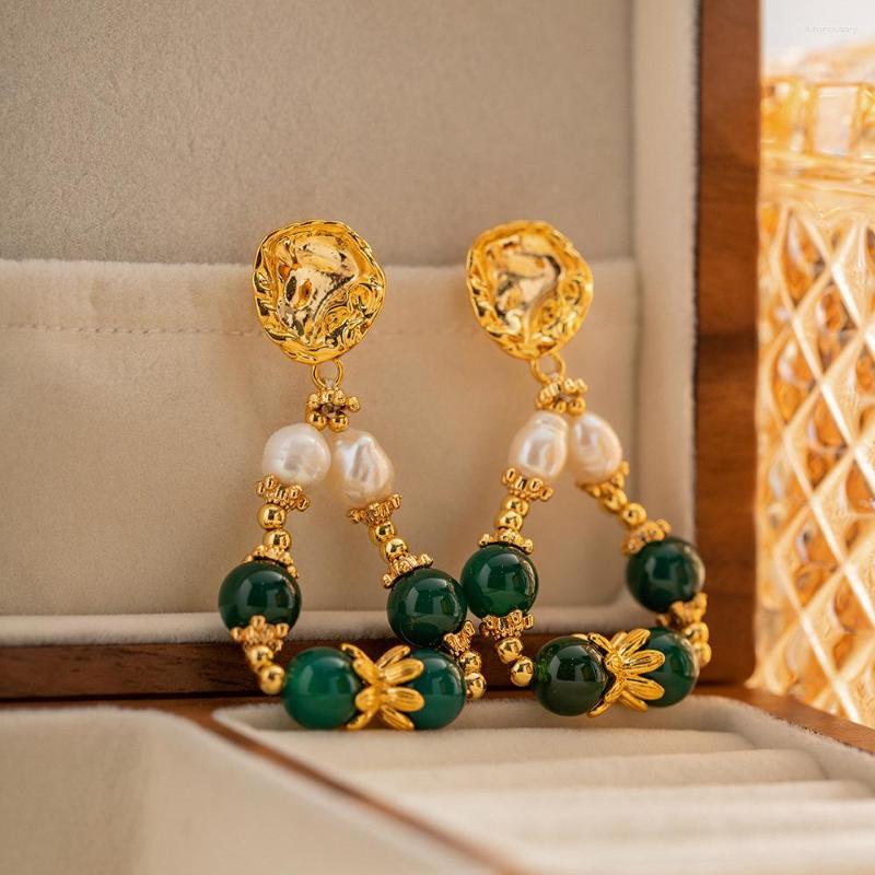 

Stud Earrings Vintage Green Agate Ring Exaggerated