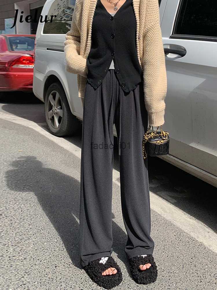 

Jielur High Waist Loose Wide Leg Pants Casual Floor Length Solid Color Drawstring Womens Pants Fashion Female Office Ladies L230621, Black