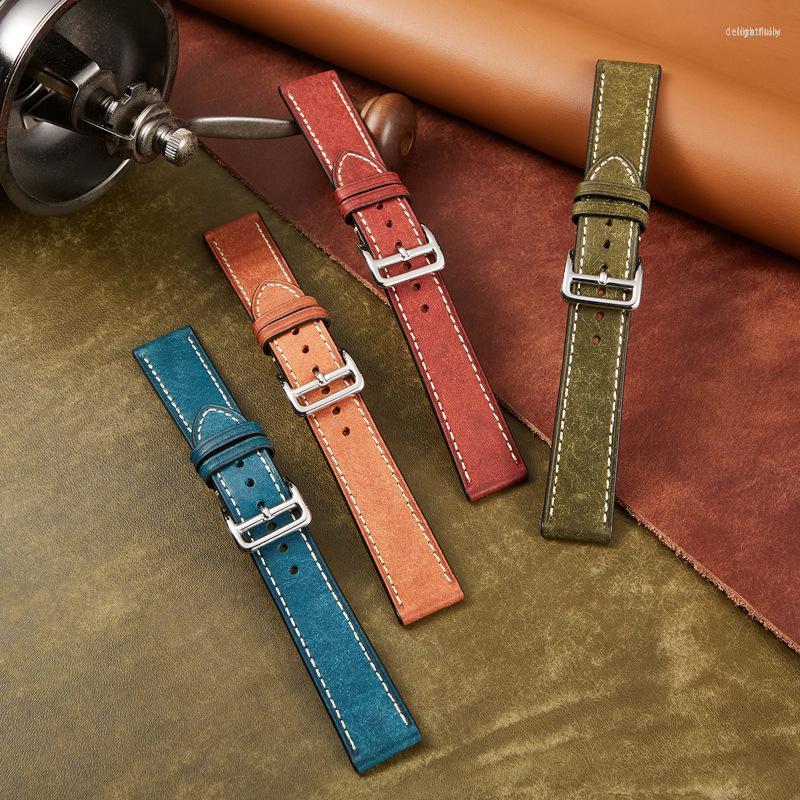 

Watch Bands High End Italian Scrub Vintage Leather Strap Red Brown Yellow Olive Green Genuine 20mm 22mm Accessories
