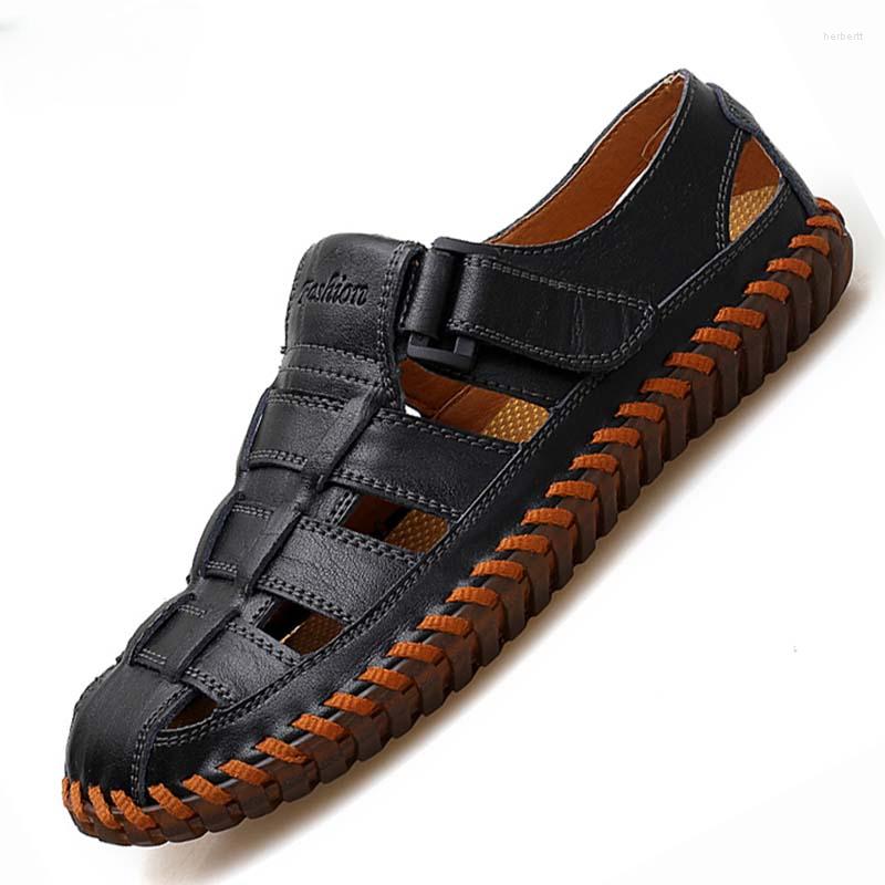 

Sandals 2023 Summer Men's Leather Outdoor Casual Shoes Slippers Comfortable Beach Breathable, Huangse