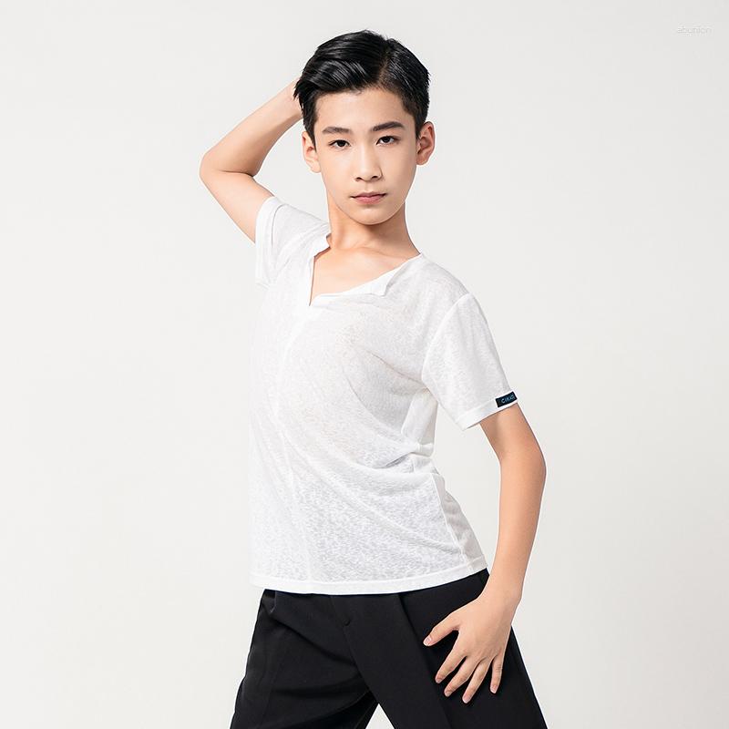 

Stage Wear 2023 Latin Dance Tops For Boys V-Neck Short Sleeved Shirts Chacha Rumba Tango Dress Ballroom Practice Clothes DN15552, Black