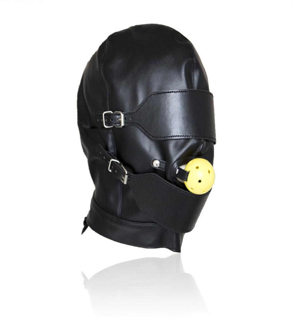 

PU Leather Hoods Head Mask Fetish Bondage Zipper Full Head Harness with Removable Blindfold Gothic Costume With Blindfold Gag2810132, Black