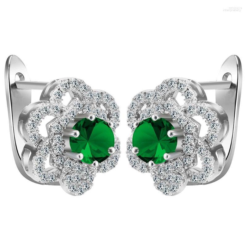 

Hoop Earrings Hainon Lovely Flower Silver Color Earring For Women Fashion Luxury Gift Setting Green CZ Zirconia Rings