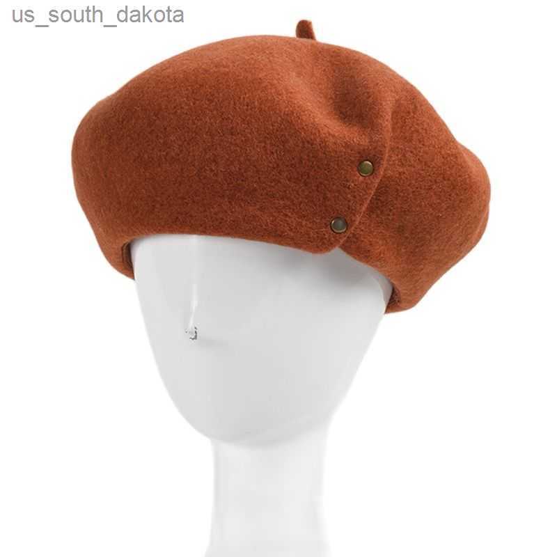 

Autumn And Winter New Woolen Beret Women's Fashion Liuding Pleated Retro Warm Painter Hat L230523, Coffee
