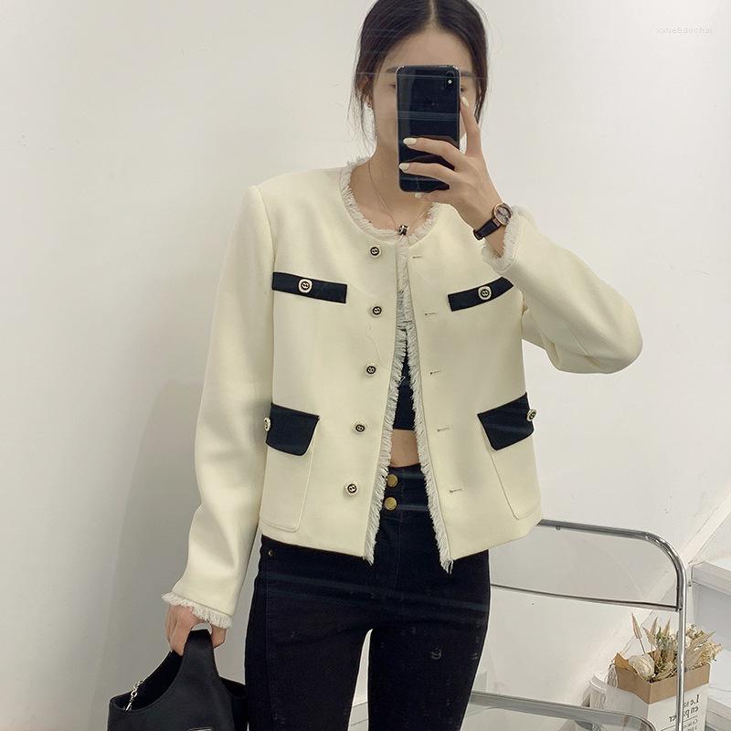 

Women' Jackets Worsted Wool Small Fragrance Suit Jacket For Women' Autumn 2023 Contrasting Tassel Round Neck Short Top Trend, Black