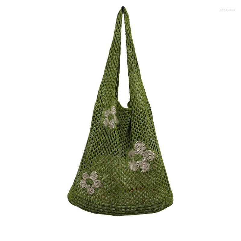 

Shopping Bags Vintage Knitted Bag Flower Stray Mesh Hollow Handbag Shoulder For Women Dropship, Khaki