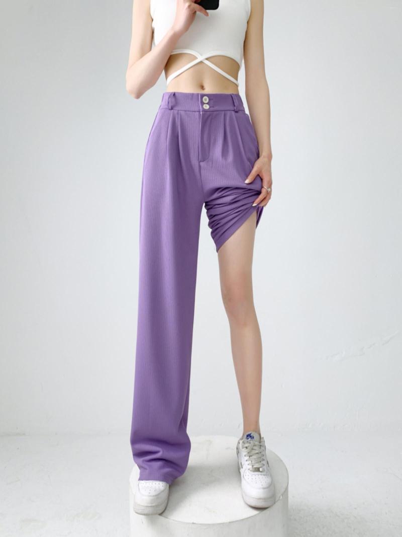 

Women's Pants Purple Wide Leg Women Summer High Waisted Korean Fashion Casual Suits Office Ladies Straight, Black
