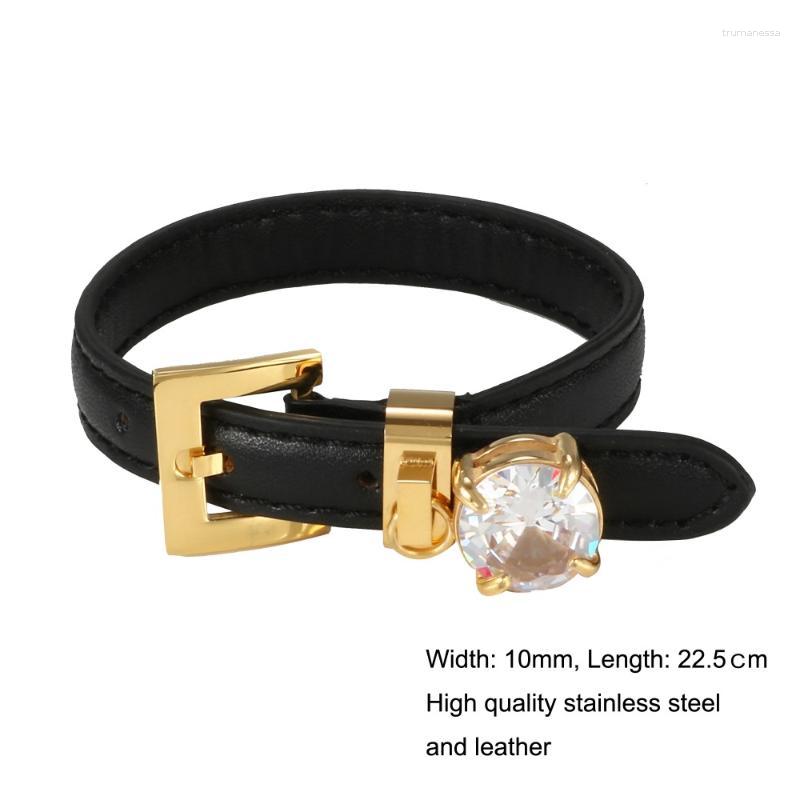 

Bangle Adjustable Leather Bracelet For Woman Man CZ Accessory Watch Belt Wristband Wedding Jewellery Gifts Raym22