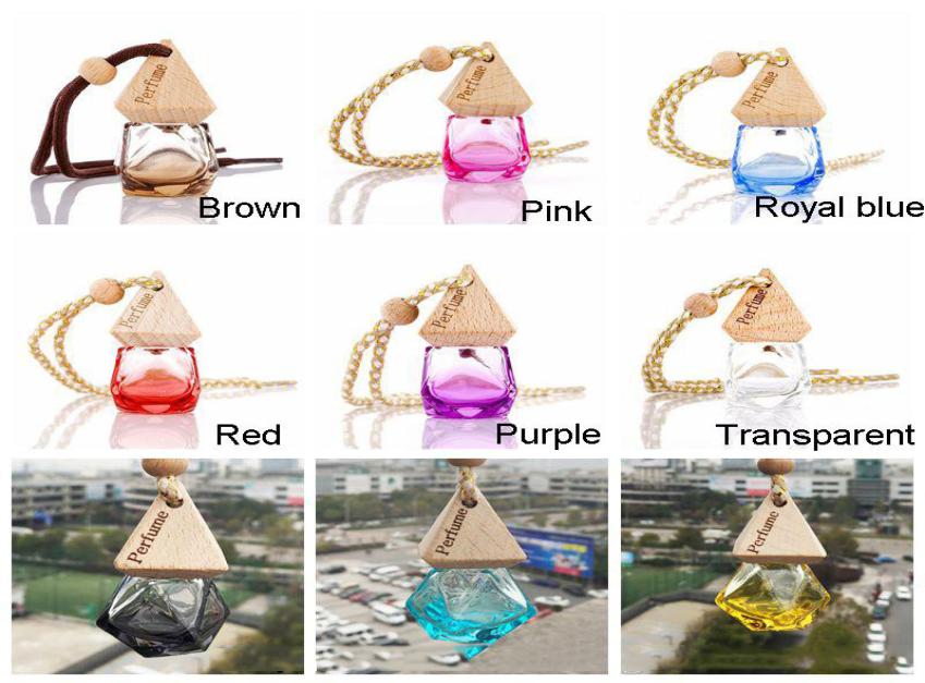 

High quality DHL car pendant essential oil diffuser 9 color bags clothes accessories air freshener decoration empty glass bottle p2842514