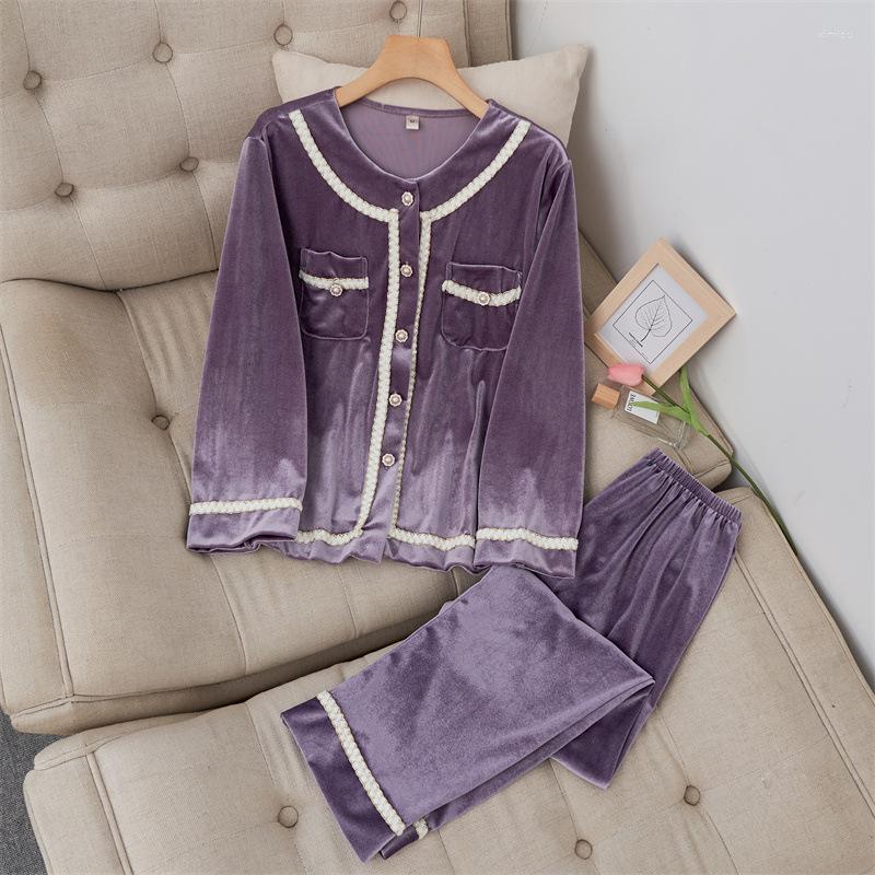 

Women's Sleepwear French Sexy O-Neck Velour Women Spring Autumn Female Pyjamas Long Sleeve Shirt Trousers Pajama Two-Piece Home Service, Pink