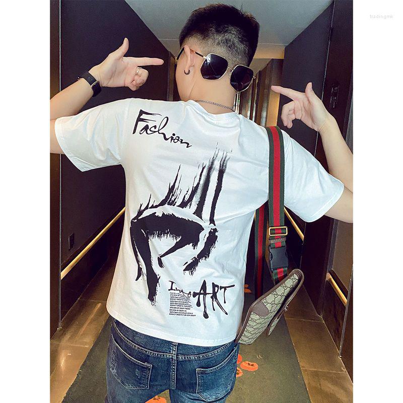 

Men's T Shirts Summer Short-sleeved Men's Fashion Brand Lui Shuai Fried Street T-shirt 2023 Trend Super Fire Cotton Half-sleeved Top, Black