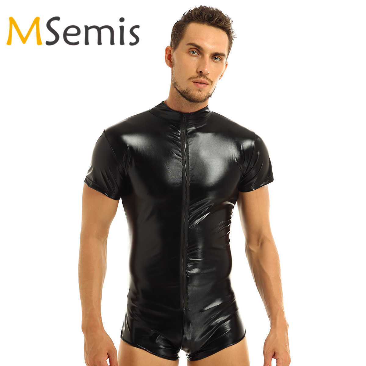 

Men' Swimwear Mens Lingerie Catsuit Swimsuit Leather Swimwear Zipper Jumpsuit Leotard Shiny Bodysuit Underwear Gymnastics Suit Swimming SuitHKD230621