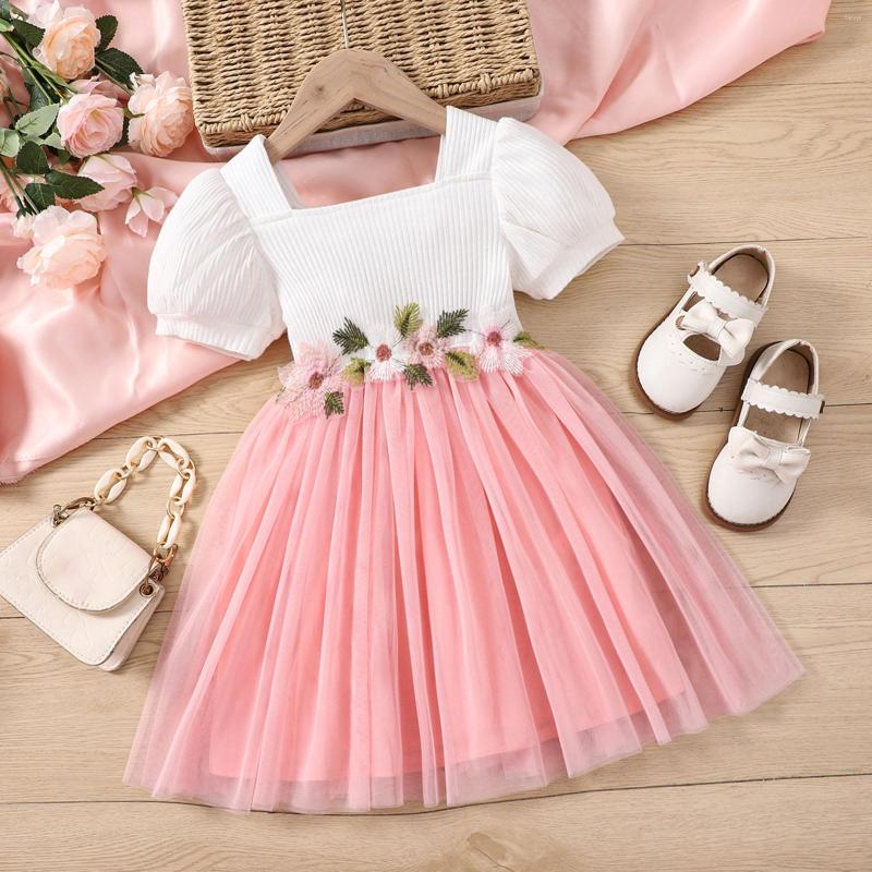 

Girl Dresses Cute Pretty Kids Toddler Girls Dress Embroidery Flower Short Sleeve Lace Princess Party Prom Tulle 1-6 Years, White