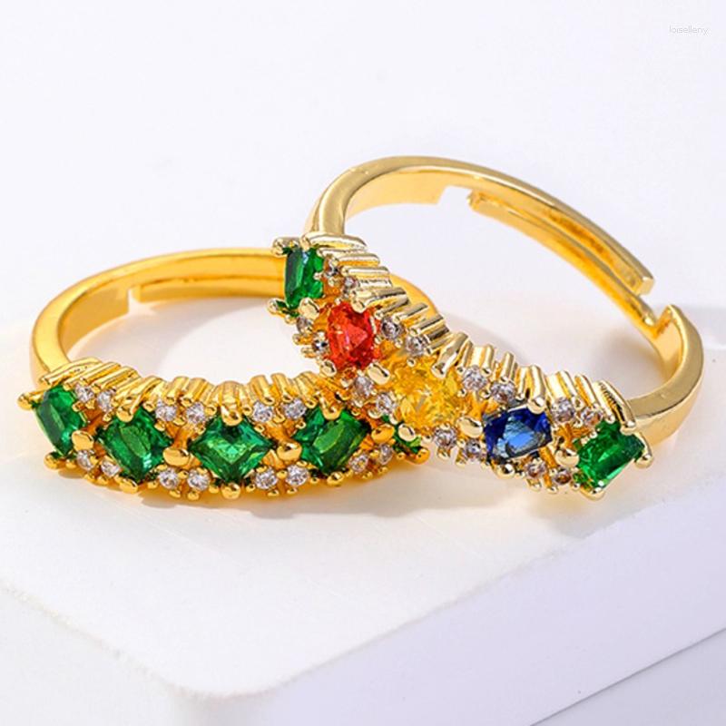 

Wedding Rings Fashion Luxury Full Of Color Crystal Open Ring Adjustable For Women Girl Trend Vintage Jewelry Party Engagement Drop
