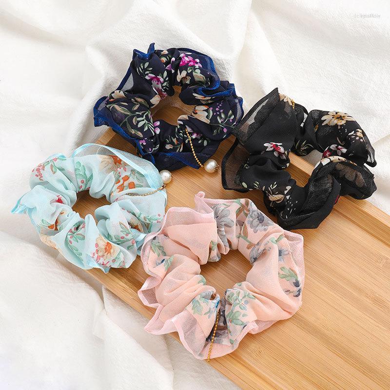 

Hair Jewelry Pearl Accessories Ties Scrunchies Pack Cabelo Printing Floral Satin Chiffon Women Girls Fashion Velvet Solid Strips