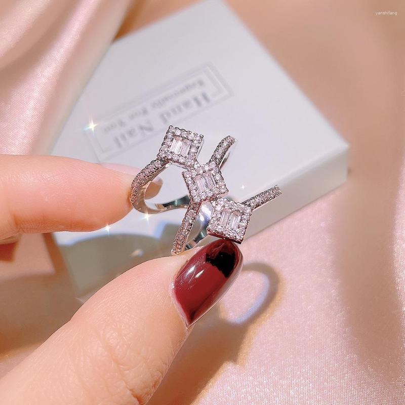 

Cluster Rings Trendy Creative Silver Color Wedding Bands Ring Shiny Zircon Multilayer Jewelry Women's Engagement