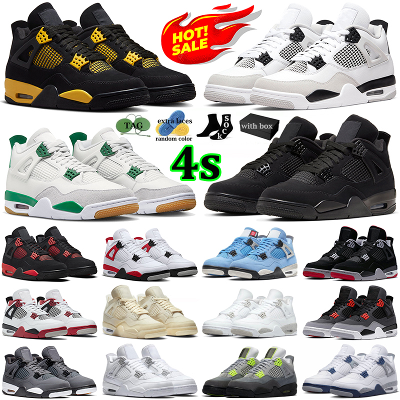 

With box jumpman 4 basketball shoes for men women 4s sneakers Pine Green Military Black Cat Fire Red Thunder Sail White Oreo Bred mens womens outdoor sports trainers