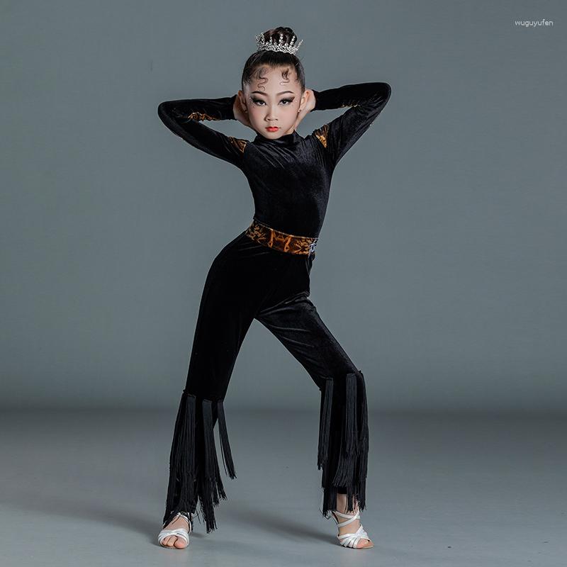 

Stage Wear Children'S Professional Latin Dance Practice Clothes Velvet Long Sleeved Pants Suits Performance Costumes DN10029, Picture shown