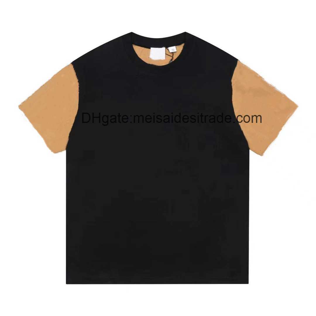 

AAAAA Designer Luxury T-shirt Bur Brand The correct version BU's classic sleeve plaid patchwork short sleeve T-shirt High Street Versatile Couple, Black