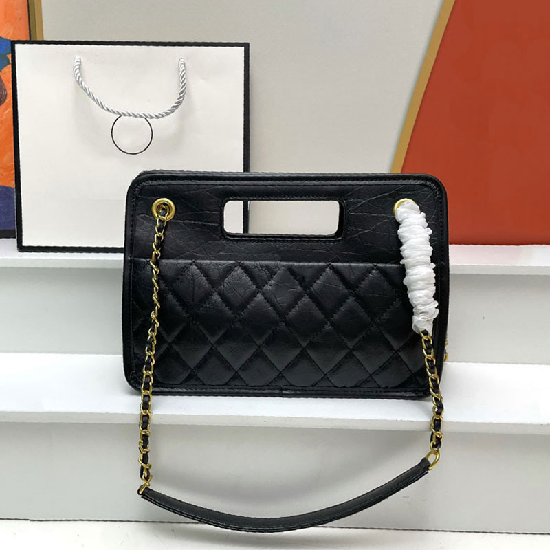 

Designer Chain Handbag CF High Quality Genuine Leather Diamond Checker Single Shoulder Bag Fashion Metal Letter CC Crossbody Bag Large Capacity Square Hobo Bag, Black