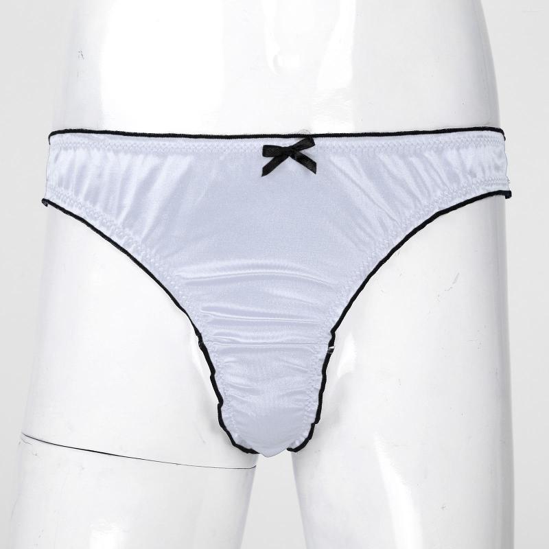 

Men's G Strings Men Low Waist Satin G-String Thongs Briefs Sissy Underwear Seamless Comfortable Sexy Elastic Waistband Frilly T-Back, Black