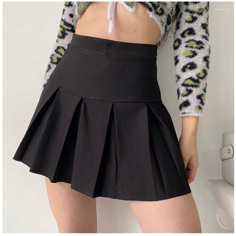 

Skirts Hikigawa 2023 Summer Solid Causal Women Vintage All Match Pleated Skirt Sexy Chic Fashion Slim Elegant Mujer Faldas, Black