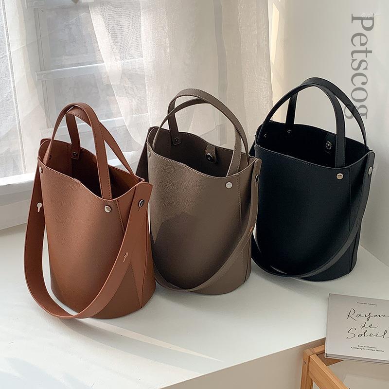 

Evening Bags Elegant Women's Bucket Bag Brown Vintage Large Capacity Top-handle Luxury Fashion Female Shoulder Crossbody Sac 2023