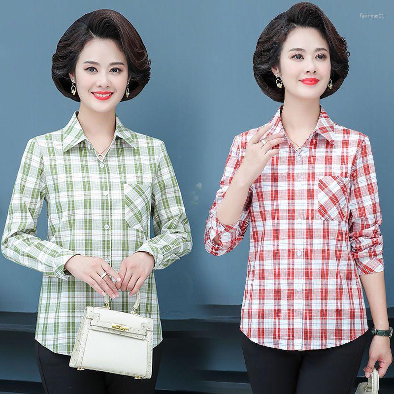 

Women's Blouses Women Spring Autumn 2023 Korean Style Chic Long Sleeve Plaid Fashion Lady Casual Single Breasted Shirts Tops X01, Red