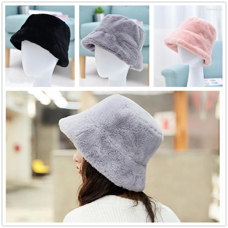 

Wide Brim Hats Winter Bucket Solid Artificial Fur Warm Female Cap Outdoor Sunscreen Sun Hat QDD1038Wide, Black