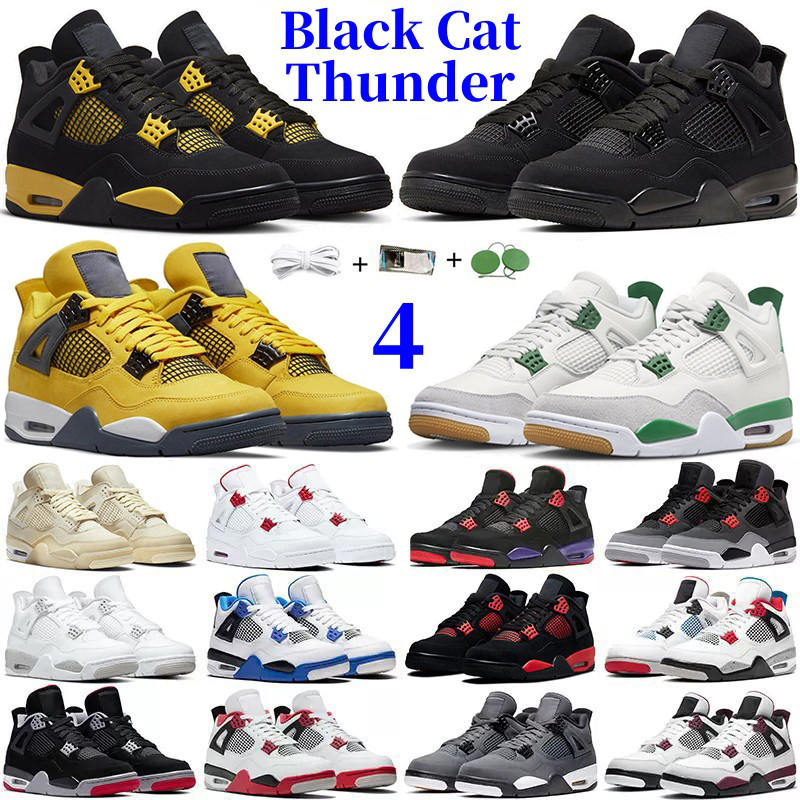 

Jumpman 4 basketball shoes for men women 4s Black Cat Thunder Lightning Military Blue Pine Green Seafoam Cacao Wow Frozen Moments Medium Olive mens sports sneakers, 45