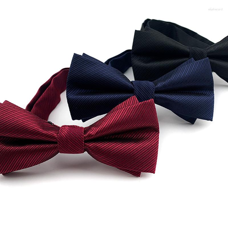 

Bow Ties 12 6CM Simple Wine Navy Versatile Solid Polyester Double Layered Pointed Bowtie For Man Woman Business Party Banquet Neckties