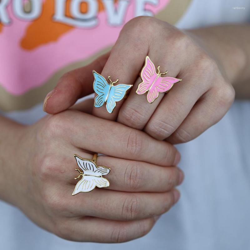 

Wedding Rings Design Fashion Jewelry Opening Band Finger Ring Enamel Colorful Butterfly Luxury Shiny Cocktail Party For Women