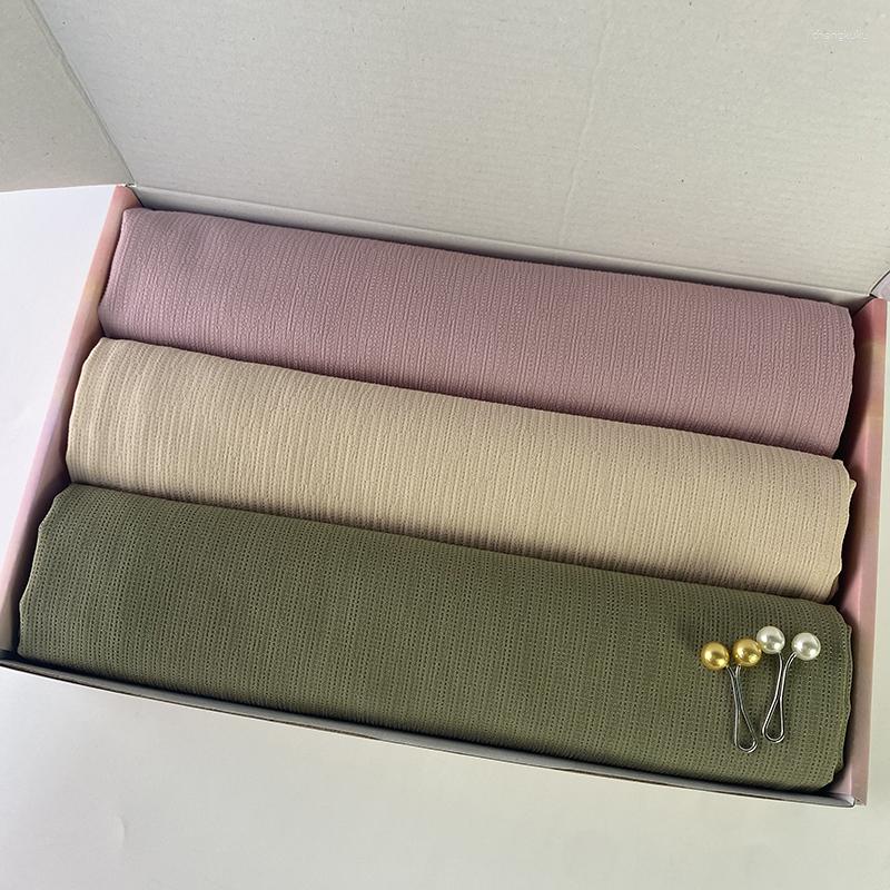 

Ethnic Clothing 3pcs/Gift Box Crinkle Hijab Solid Color Scarf Islamic Headscarf Shawl Women Muslim Scarves Foulard Gift Femme