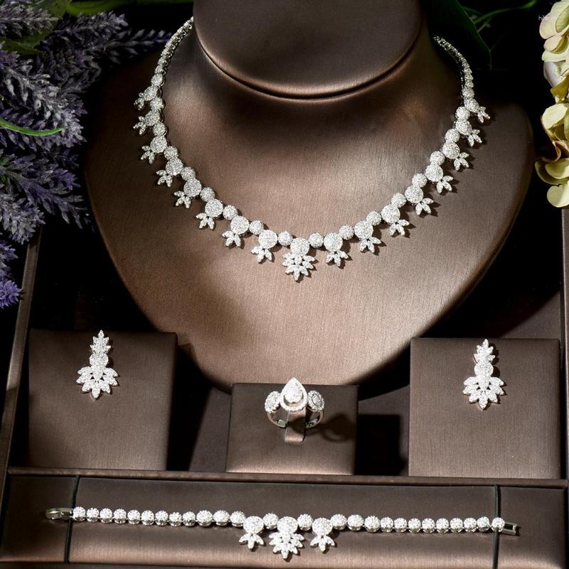 

Necklace Earrings Set Fashion Luxury Flower Earring For Women Wedding Party Full Zircon Dubai Bridal Jewelry N-1851, Picture shown