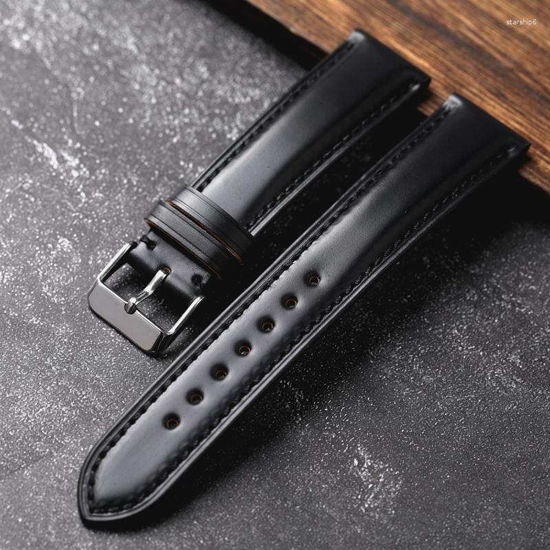 

Watch Bands High-end Japanese Jubilee Horse-Rump Leather Watchband With Black 20MM Men's Bracelet Vintage Soft Style