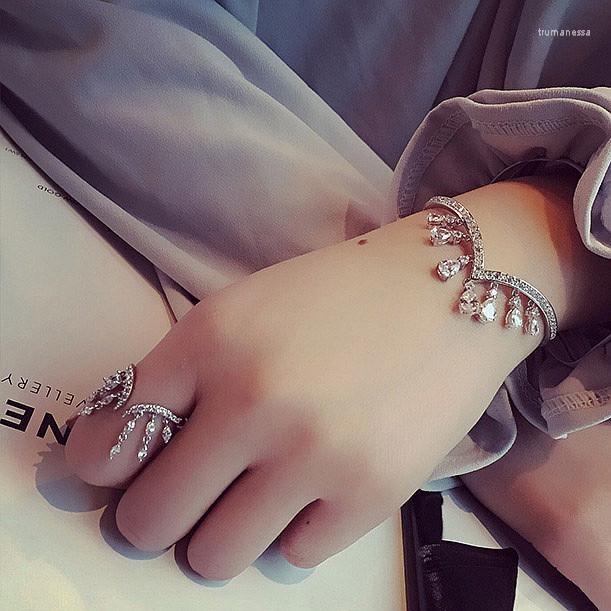 

Bangle Fashion Design Cubic Zirconia V Shaped Pave Setting Water Drop Tassel Novel Womens Accessarioes Jewelry Raym22