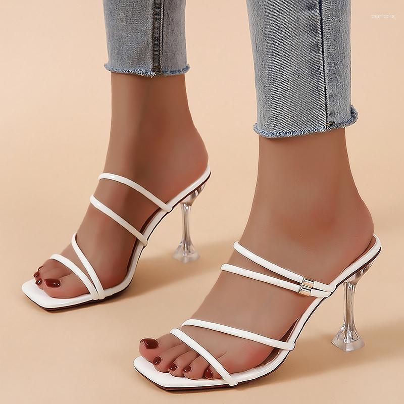 

Sandals Rimocy Women's High Heels Open Toe Summer Fashion Back Strap Party Pumps Woman Pink PU Leather Slip On Sandalias Mujer, Apricot