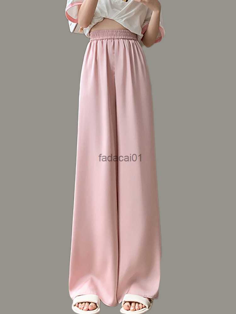 

2023 New Fashion Summer Loose Satin Wide Leg Pants Drape Thin Straight Trousers Women Female Casual Ice Silk Sun Protection Pant L230621, Beige
