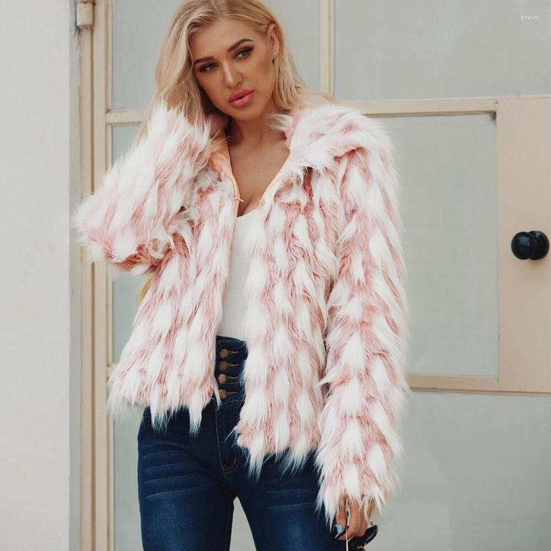 

Women' Fur Autumn Winter Fashion Teddy Jacket Faux Coats Lapel Long-sleeved Women' Outwear Mixed Color Wool Coat Streetwear, Pink fur coat