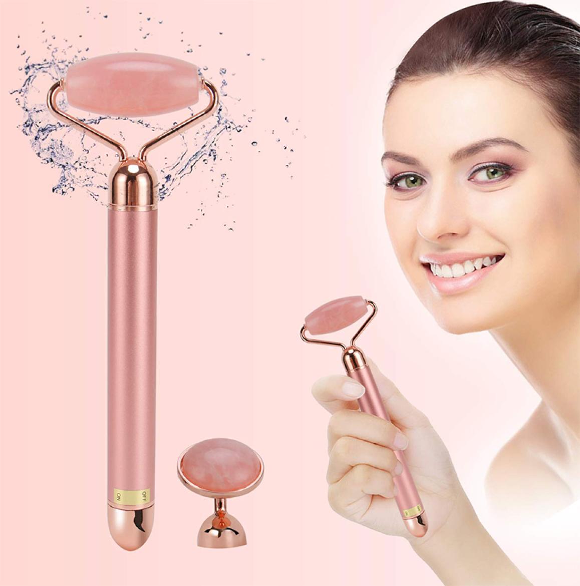 

Electric Facial Jade Roller Vibrating Women Rose Face Relaxation Slimming Tool Quartz JadeRoller Massager Health Skin care Body H6223419