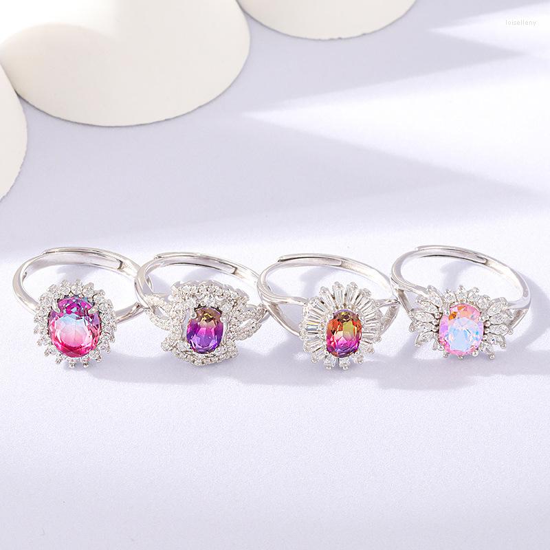 

Cluster Rings MLKENLY Colorful Micro-inlaid Tourmaline Ring 925 Silver Female Fashion Temperament Design Personality Luxury Jewelry