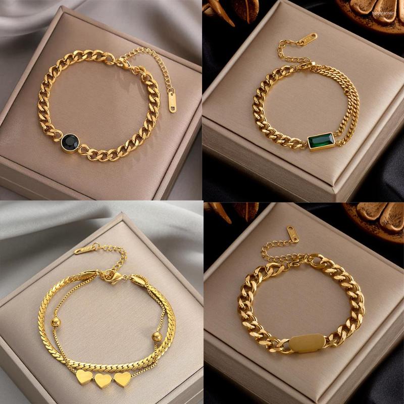 

Charm Bracelets 316L Stainless Steel Heart Charms Bracelet For Women 18K Gold Plated Romantic Wedding Party Female Gifts Fashion Hands