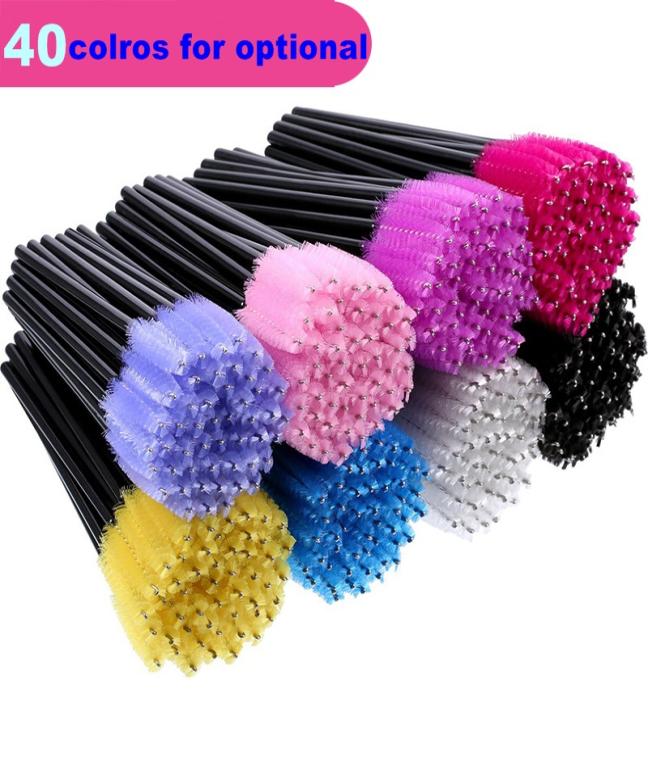 

40 Colors Mascara Brush Disposable Eyelash Brush Mascara Wands Applicator Wand Brushes Eyelash Comb Brushes Spoolers Eye Makeup9110224