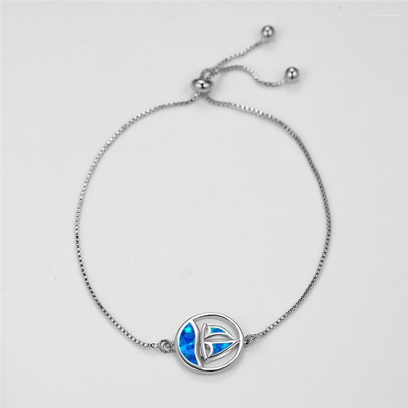 

Link Bracelets Vintage Fashion Voyage Sail Bracelet White Blue Opal Stone Rose Gold Silver Color Chain For Women Men Jewelry