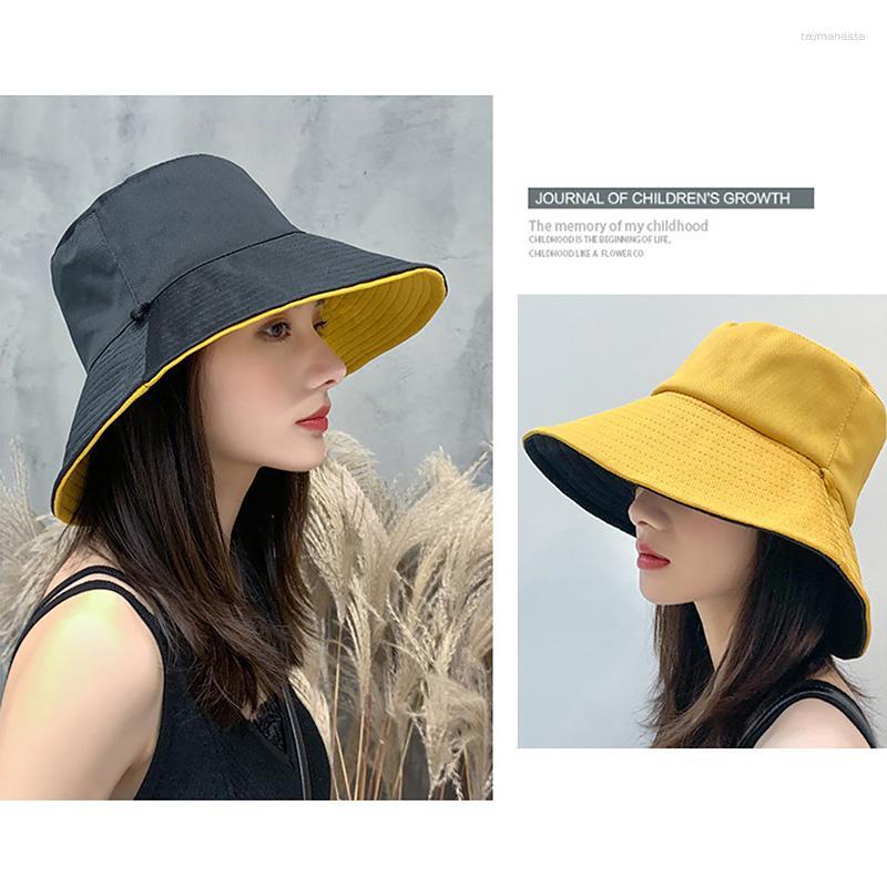 

Wide Brim Hats Women Spring Summer Fashion Big Solid Color Double-Sided Sun Fisherman Hat Cotton Breathable Outdoor Travel Bucket HatWide